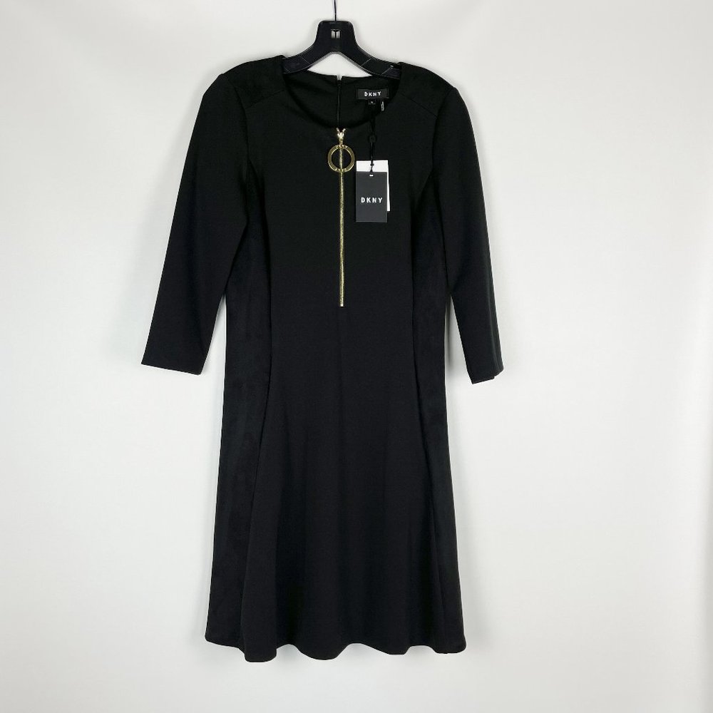 DKNY Black Dress Faux Suede Accents 10